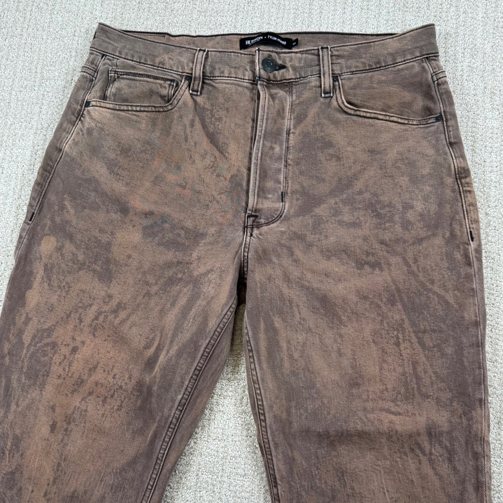NEW Hudson x Tyler Herro Mens 33x29 Brown Straight Leg Button Fly Stretch Jeans
